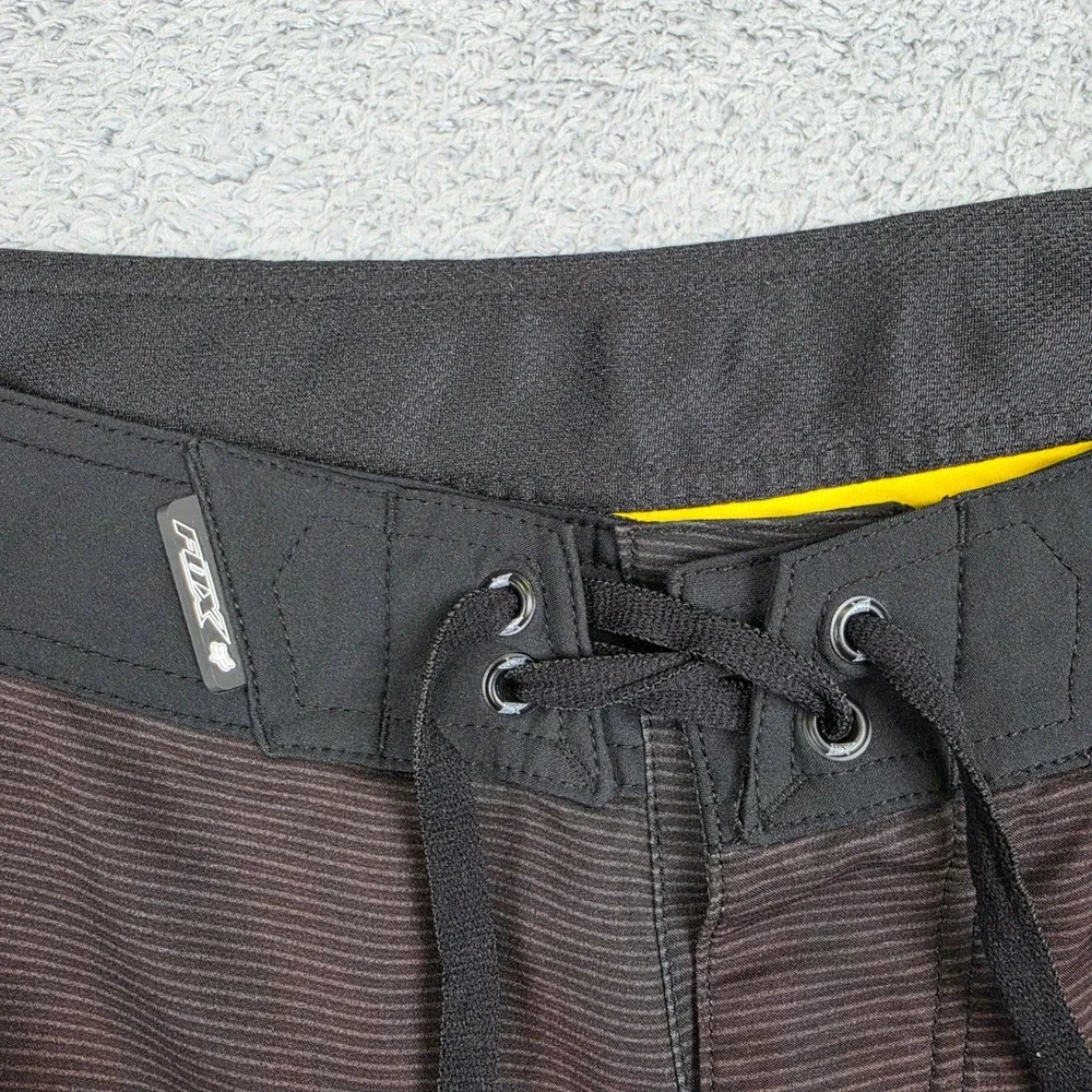 Fox Racing Board Shorts Mens 36 Brown Yellow Striped Performance Swim Trunks MX